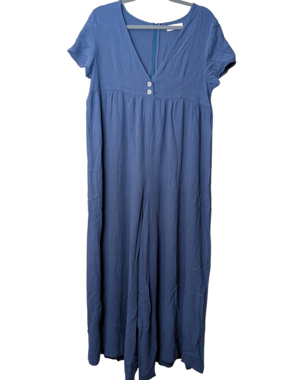Natural Life Avery Jumpsuit Indigo Blue Rayon Linen Blend Wide Leg size Small
